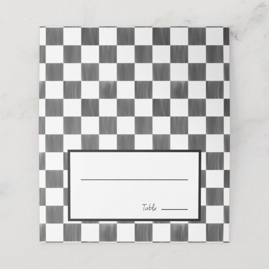 Painted Black Checkerboard Pattern Wedding プレイスカード (外部開封)