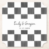 Painted Black Checkerboard Pattern Wedding ペーパーコースター (正面)
