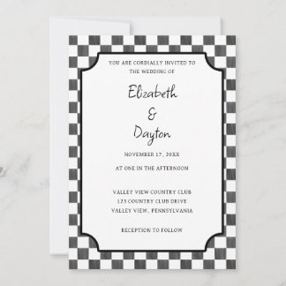 Painted Black Checkerboard Pattern Wedding 招待状