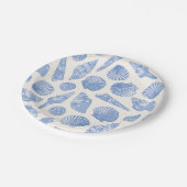 Painted Blue Coastal Seashells ペーパープレート (アングル)