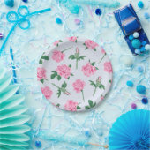 Painted Blue Pink and Green Rose Pattern ペーパープレート (パーティー)