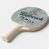 Painted Blue Wood Retro Family Name & Year 卓球ラケット (正面アングル)