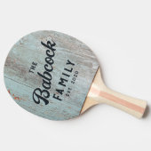 Painted Blue Wood Retro Family Name & Year 卓球ラケット (横)