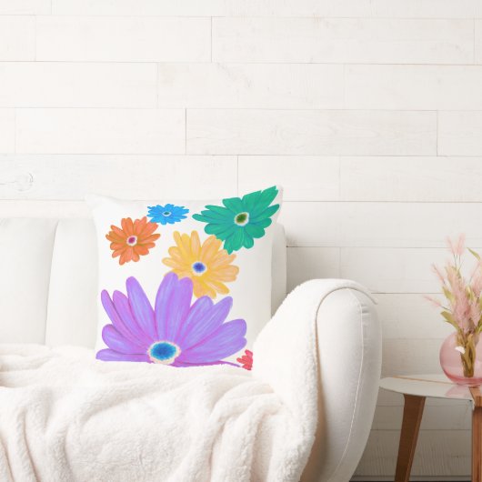 Painted Bold Blooming Flower Design クッション (ソファ)