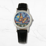 Painted Butterfly Starry Night Sky Elegant Womans 腕時計<br><div class="desc">Painted Butterfly Starry Night Sky Elegant Womans Watches features a trendy colorful painted butterfly with the moon and stars in the background. Created by Evco Studio www.zazzle.com/store/evcostudio</div>
