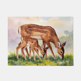Painted Deer Mom and Baby ドアマット