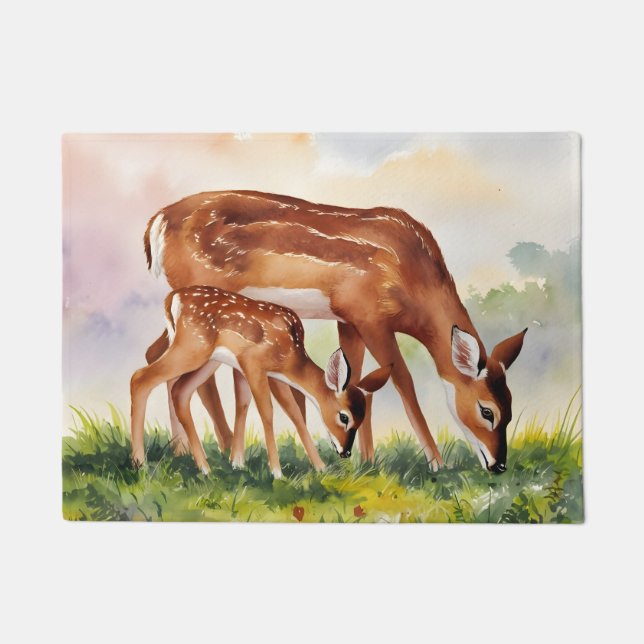 Painted Deer Mom and Baby ドアマット (正面)
