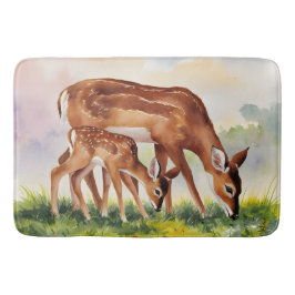 Painted Deer Mom and Baby バスマット