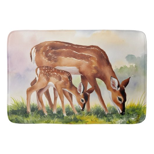 Painted Deer Mom and Baby バスマット (正面)