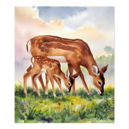 Painted Deer Mom and Baby フォトプリント