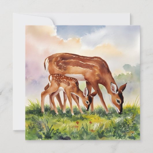 Painted Deer Mom and Baby 招待状 (正面)