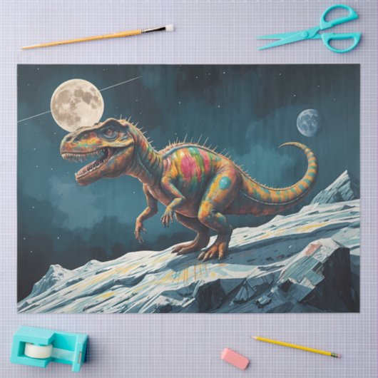Painted Dinosaur Under Moonlight Pop Surreal  薄葉紙 (クラフト)