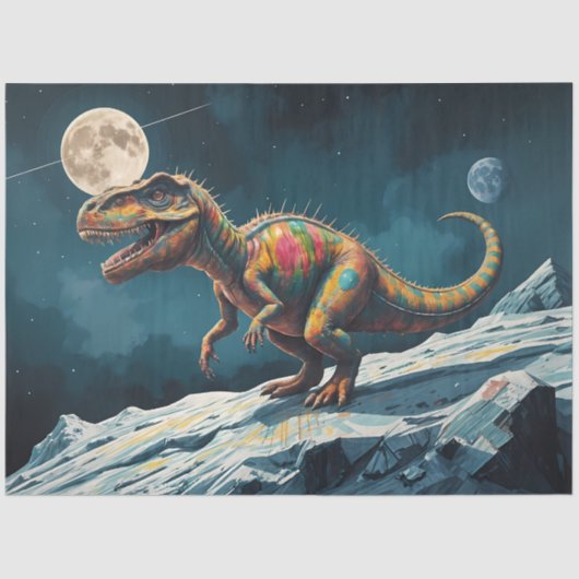 Painted Dinosaur Under Moonlight Pop Surreal  薄葉紙 (正面)