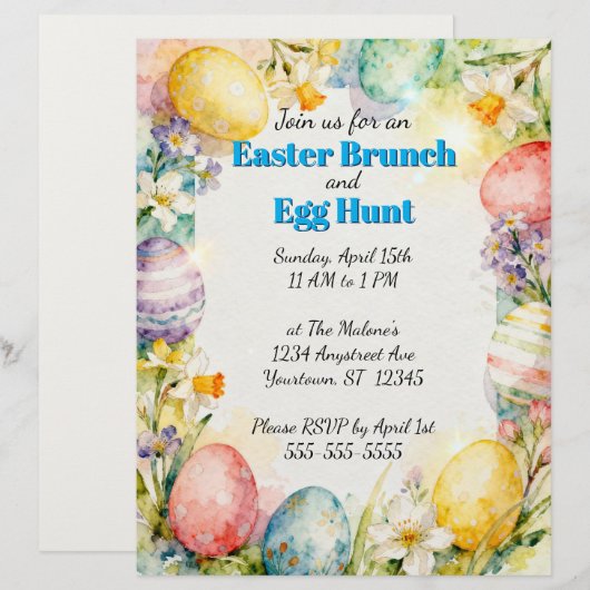 Painted Easter Eggs & Flowers Egg Hunt Invitation (正面/裏面)