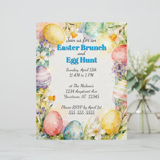 Painted Easter Eggs & Flowers Egg Hunt Invitation (スタンド正面)