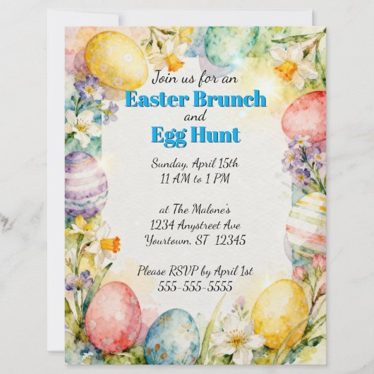Painted Easter Eggs & Flowers Egg Hunt Invitation (正面)