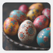 Painted Easter Eggs in a Rustic Bowl スクエアシール (正面)