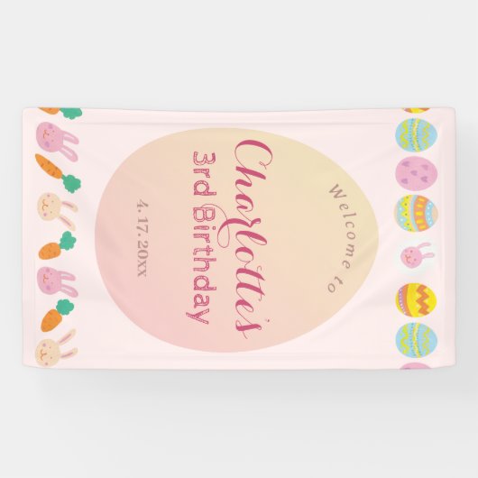 Painted Egg Soft Pink Kids Birthday Welcome Banner 横断幕 (横)