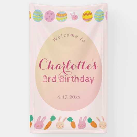Painted Egg Soft Pink Kids Birthday Welcome Banner 横断幕 (縦)