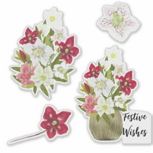 Painted Floral Anemone Festive Sticker Sheet シール (正面)