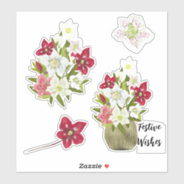 Painted Floral Anemone Festive Sticker Sheet シール