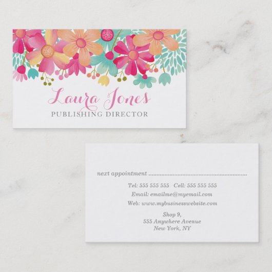 Painted Floral Editor Publishing Director Manager 予約カード (正面/裏面)