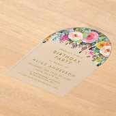 Painted Floral Elegant Birthday Clear アクリル招待状 (レイダウン)