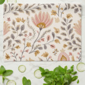 Painted Floral Folk Art and Stripe キッチンタオル (折り畳み)