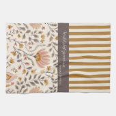 Painted Floral Folk Art and Stripe キッチンタオル (横)
