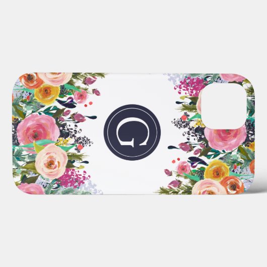 Painted Floral Monogram Apple iPhone Case Case-Mate iPhoneケース (裏面 (横))