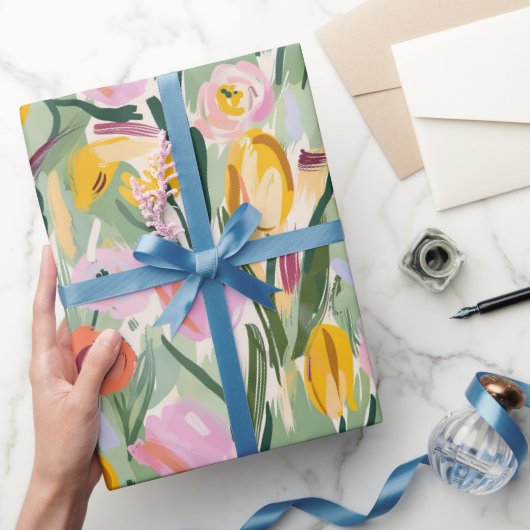 Painted Floral Tulip & Sunflower Wrapping Paper ラッピングペーパー (ギフト)