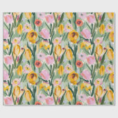 Painted Floral Tulip & Sunflower Wrapping Paper ラッピングペーパー (フラット)