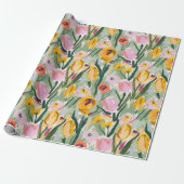 Painted Floral Tulip & Sunflower Wrapping Paper ラッピングペーパー (アンロールド)