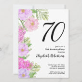 Painted Flower Custom Photo Template 70th Birthday 招待状 (正面)