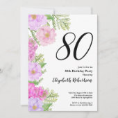 Painted Flower Custom Photo Template 80th Birthday 招待状 (正面)