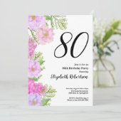 Painted Flower Custom Photo Template 80th Birthday 招待状 (スタンド正面)