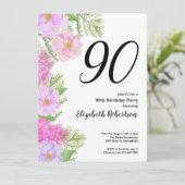 Painted Flower Custom Photo Template 90th Birthday 招待状 (スタンド正面)