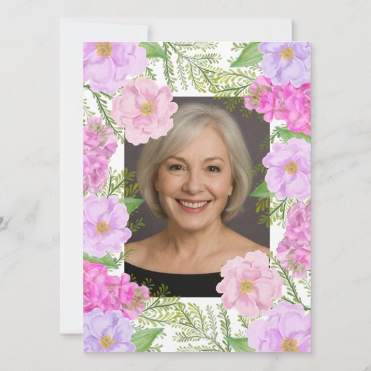 Painted Flower Custom Photo Template 94th Birthday 招待状 (裏面)