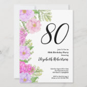 Painted Flowers and Ferns 80th Birthday Invitation 招待状 (正面)