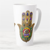 Painted Gold Hamsa Amethyst Ruby Third Eye カフェラテマグ (右アングル)