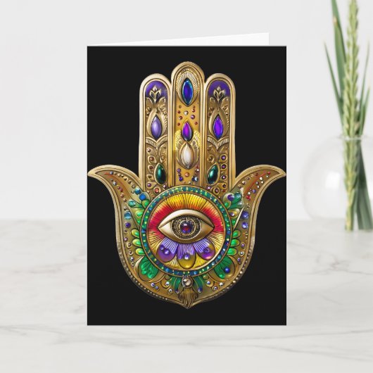 Painted Gold Hamsa Amethyst Ruby Third Eye カード (正面)