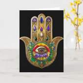 Painted Gold Hamsa Amethyst Ruby Third Eye カード (黄色い花)