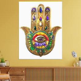 Painted Gold Hamsa Amethyst Ruby Third Eye キャンバスプリント