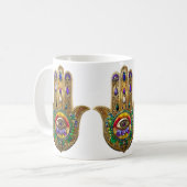 Painted Gold Hamsa Amethyst Ruby Third Eye コーヒーマグカップ (正面左)