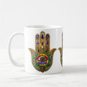 Painted Gold Hamsa Amethyst Ruby Third Eye コーヒーマグカップ (左)