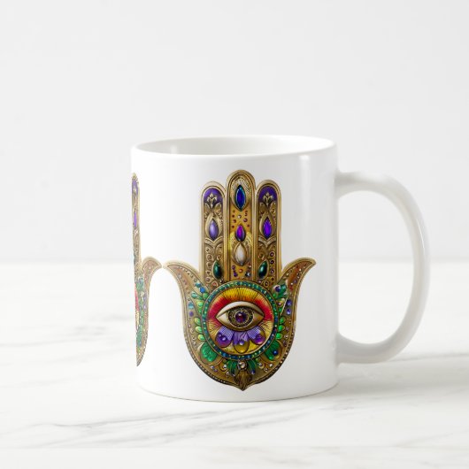 Painted Gold Hamsa Amethyst Ruby Third Eye コーヒーマグカップ (右)