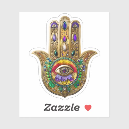 Painted Gold Hamsa Amethyst Ruby Third Eye シール (シート)