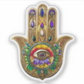 Painted Gold Hamsa Amethyst Ruby Third Eye シール (正面)