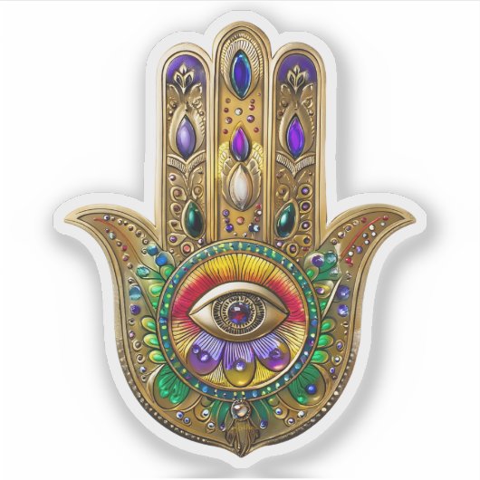 Painted Gold Hamsa Amethyst Ruby Third Eye シール (正面)