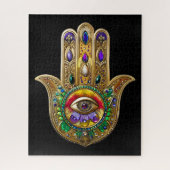 Painted Gold Hamsa Amethyst Ruby Third Eye ジグソーパズル (縦)